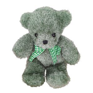 Green Plush Teddy Bear 12" By Fiesta Soft Cuddly Toy With Green & White Checkere